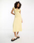 ASOS DESIGN cap sleeve ruched midi dress with tie detail in lemon