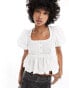 Monki milkmaid blouse with frill neckline and back bow detail Белый, XL - EU 50-52 - фото #1