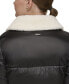 Women's Puffer Jacket With Faux Leather and Sherpa Trim