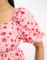 Фото #8 товара Wednesday's Girl puff sleeve ditsy floral print mini dress in pink