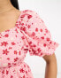 Фото #4 товара Wednesday's Girl puff sleeve ditsy floral print mini dress in pink