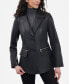 ფოტო #3 პროდუქტის Women's Petite Zip-Pocket Leather Blazer Coat