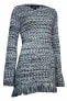 Style & Co Women's Marled Fringe Long Sleeve Sweater Black White Size M