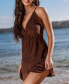 Фото #4 товара Women's Brown Plunging Wide Leg Jersey Romper