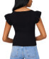 ფოტო #2 პროდუქტის Women's V-Neck Flutter Sleeve Knit Top