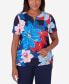 Women's All American Dramatic Flower Short Sleeve Top with Ruching