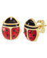 Red Enamel Ladybug Stud Earrings in 10k Gold