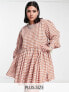 Фото #1 товара Daisy Street Plus mini smock dress in micro pink brown check