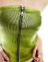 Basic Pleasure Mode metallic foil zip through bandeau top in acid green