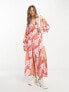 Фото #1 товара ASOS DESIGN plunge batwing maxi dress in pink splice print