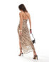 Bershka strappy cowl neck maxi dress in snakeskin