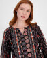 ფოტო #3 პროდუქტის Women's Printed Chain-Neck Long-Sleeve Blouse