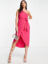 TFNC Bridesmaid one shoulder wrap dress in fuchsia pink