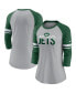 Фото #4 товара Women's Heathered Gray, Green New York Jets Stripe Mesh Nickname Tri-Blend 3/4-Sleeve T-shirt