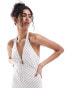 Фото #2 товара Bershka striped halterneck maxi dress in white