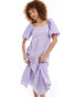 Monki tiered midi dress with open back in lilac lila, 36 - фото #4