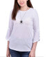 Petite 3/4 Tulip Sleeve Top with Necklace