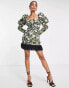 Фото #8 товара miss Selfridge occasion mini dress with faux fur trim in floral jacquard