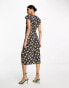 Vila cap sleeve ruched front midi dress in yellow and pink floral