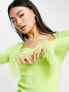 ASOS DESIGN knitted top with sweetheart neck and faux feather trims in lime yellow