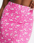 ASOS DESIGN midi slip skirt with thigh split in pink ditsy print