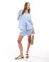 Vero Moda linen blend loose a line shorts co-ord in blue stripe