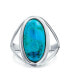 ფოტო #1 პროდუქტის Simple Large Dome Oval Cabochon Bezel Set Blue Natural Turquoise Western Statement Ring For Women Split Band .925 Sterling Silver