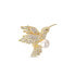 Charming gilded brooch hummingbird with real pearl JL0516