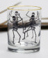 14-Ounce 22 Carat Gold-Tone Rim DOF (Double Old Fashioned) Glass Set of 4 - Dancing Skeletons