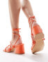 Public Desire Idris mid heeled sandal with ankle ties in orange