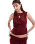 Фото #1 товара ASOS DESIGN knitted cami with cut out and jacquard detail co-ord in burgundy