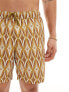 ASOS DESIGN swim shorts in mid length in orange geometric print