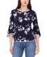 Фото #1 товара Petite Floral-Print Bell-Sleeve Piped Top