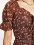 Фото #2 товара Wednesday's Girl milkmaid mini dress in brown vintage floral