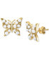 ფოტო #1 პროდუქტის EFFY® Freshwater Pearl (2 - 2-1/2mm) & Diamond Accent Butterfly Stud Earrings in 14k Gold