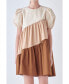 ფოტო #1 პროდუქტის Women's Asymmetrical Colorblock Puff Sleeve Dress