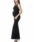 ფოტო #2 პროდუქტის Maternity V-Neck Lace Trim Mermaid Maxi Dress