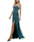 Juniors' Sweetheart-Neck Slit-Front Foil Gown