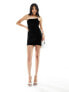 Фото #3 товара Bershka notch front strapless velvet mini dress in black