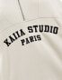 Фото #3 товара Kaiia studio Paris contrast collar half zip sweatshirt in cream