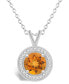 Citrine (1-1/4 ct. t.w.) and Diamond (1/8 ct. t.w.) Halo Pendant Necklace in Sterling Silver