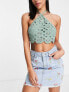 Фото #4 товара Miss Selfridge floral embroided denim skirt in mid wash