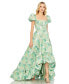 ფოტო #1 პროდუქტის Women's Floral Print Puff Sleeve Hi-Lo Brocade Gown