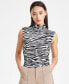 ფოტო #1 პროდუქტის Petite Animal-Print Side-Ruched Mock-Neck Top, Created for Macy's