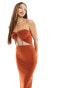 ASOS DESIGN Tall drape twist front bandeau maxi dress with invisible mesh in rust