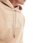 ASOS ACTUAL oversized hoodie with front and back embroidery in beige borg