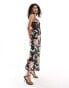 ASOS DESIGN satin lace mix boned corset midi dress in black floral print