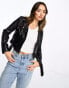 Фото #4 товара Stradivarius faux leather biker jacket in black