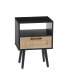 Фото #5 товара Rattan End Table With Power Outlet & USB Ports, Modern Nightstand With Drawer And Solid Wood