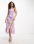 ASOS DESIGN split front halter midi dress in floral tie dye print